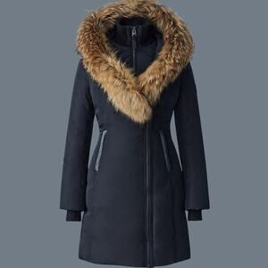 Mackage NWT Women's Kay Natural Fur Signature Down Coat Black Size XXS